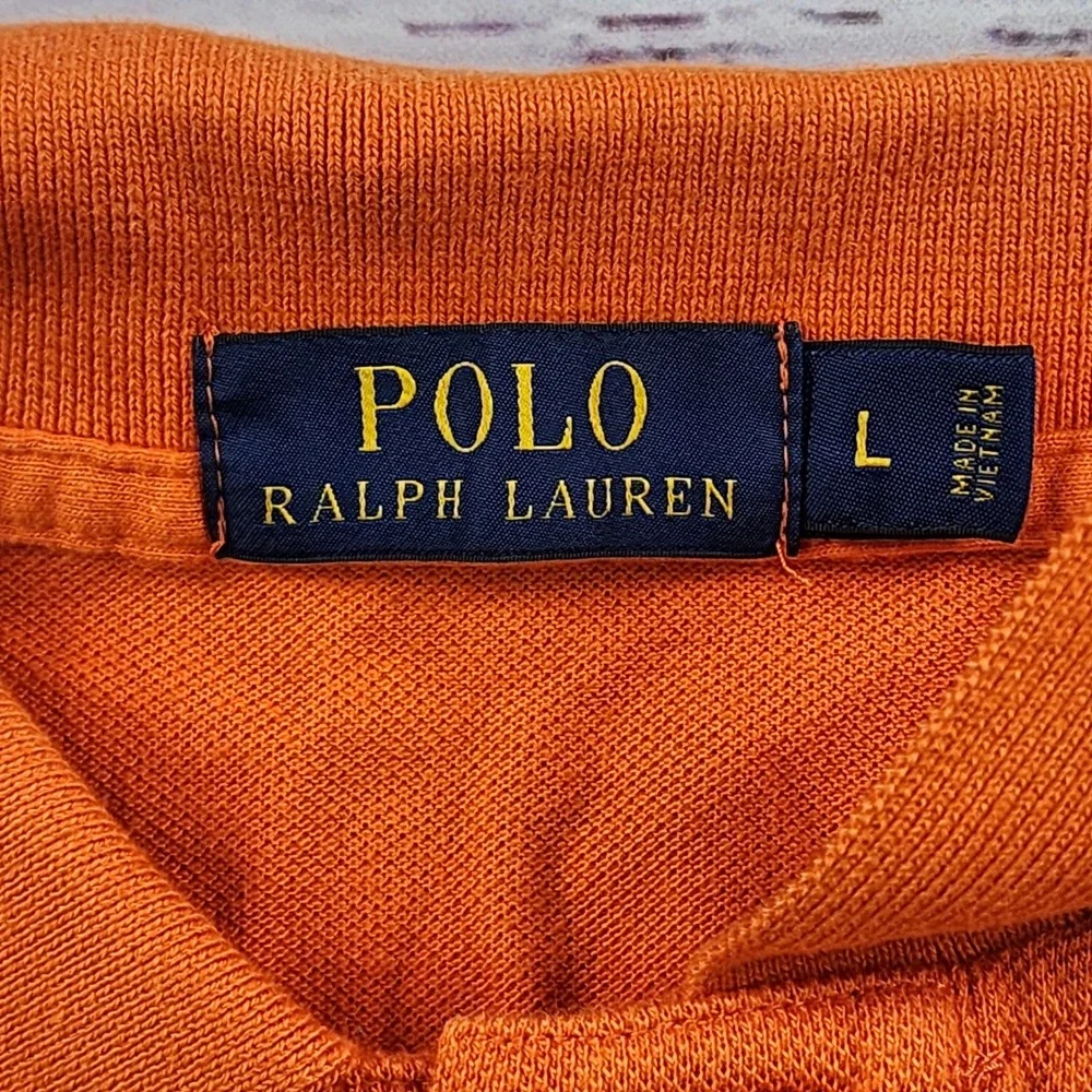 Polo Ralph Lauren Polo Shirt Men L Orange Green Navy Yellow Colorblock Pony